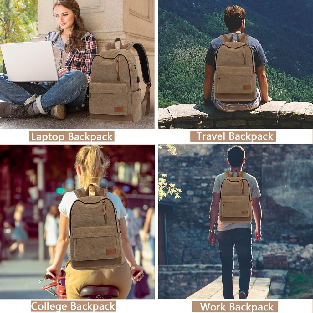 UNIWALK Canvas Backpack, Waterproof computer Backpack with USB Coffee