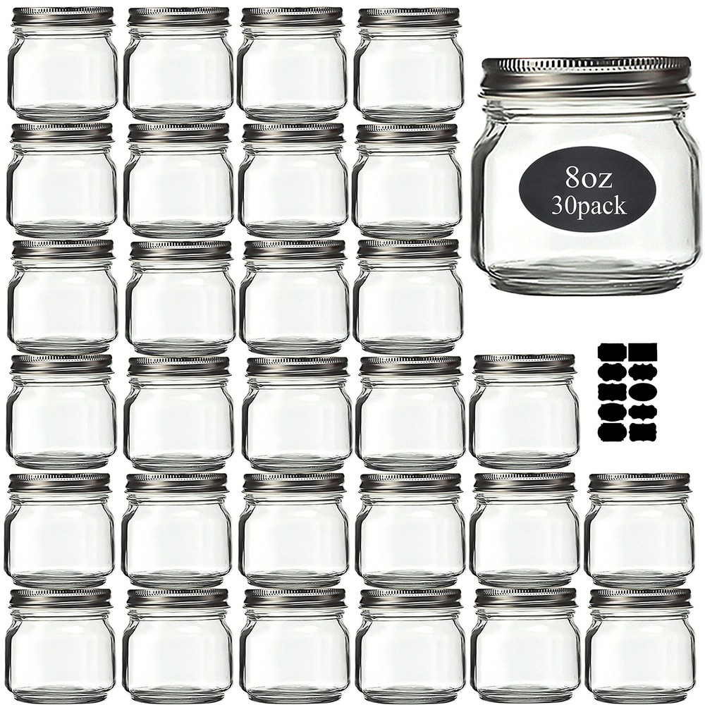 Mason Jars 8 oz 30 Pack- Small With Silver Lids 8oz-30pack,