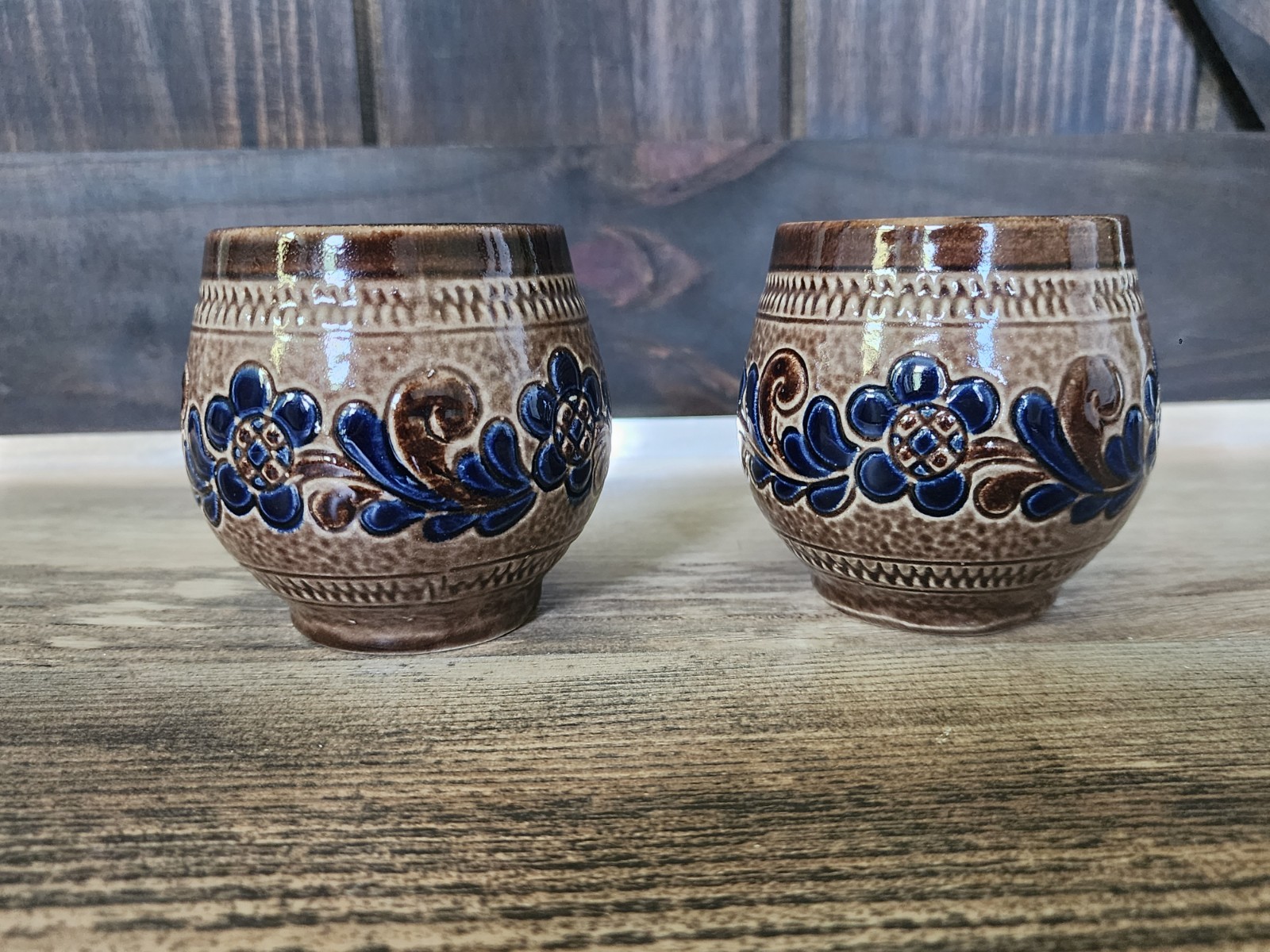 Marzi and Remy German Mug Set | Salt Glazed Stoneware | Brown Blue | Set 2