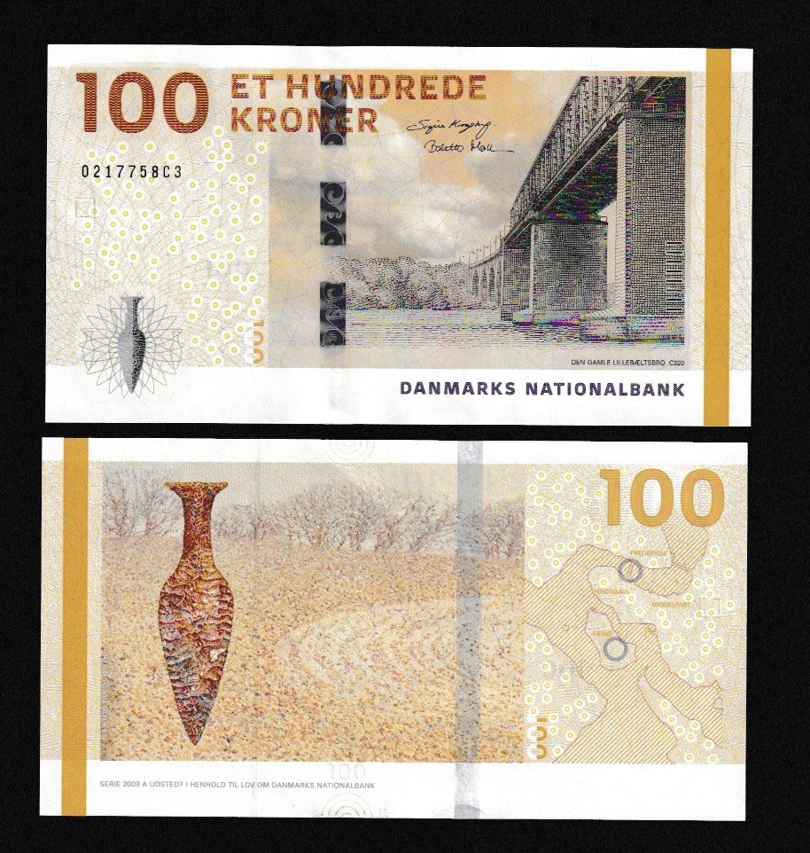 UNC Denmark 100 Kroner Banknote 2020 (2024) New Security Thread Issue