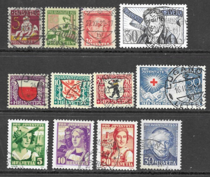 Switzerland 1927-1933 Mixed Selection 12 x Values Used