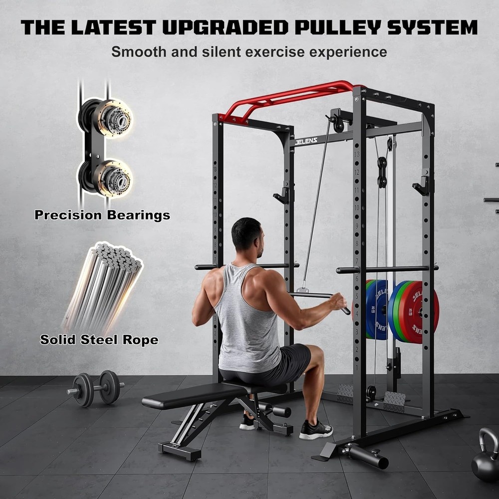 2000LBS Multi-Function Power Cage Rack with LAT Pulldown Adjustable Pulley Home