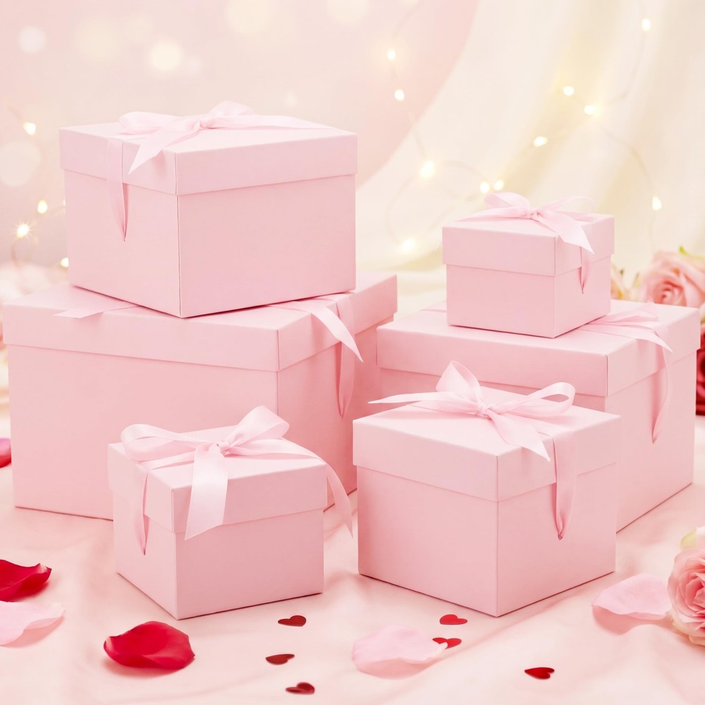 6 Pcs Nesting Gift Boxes with Lid Square Nesting Gift Boxes for Presents Pack...