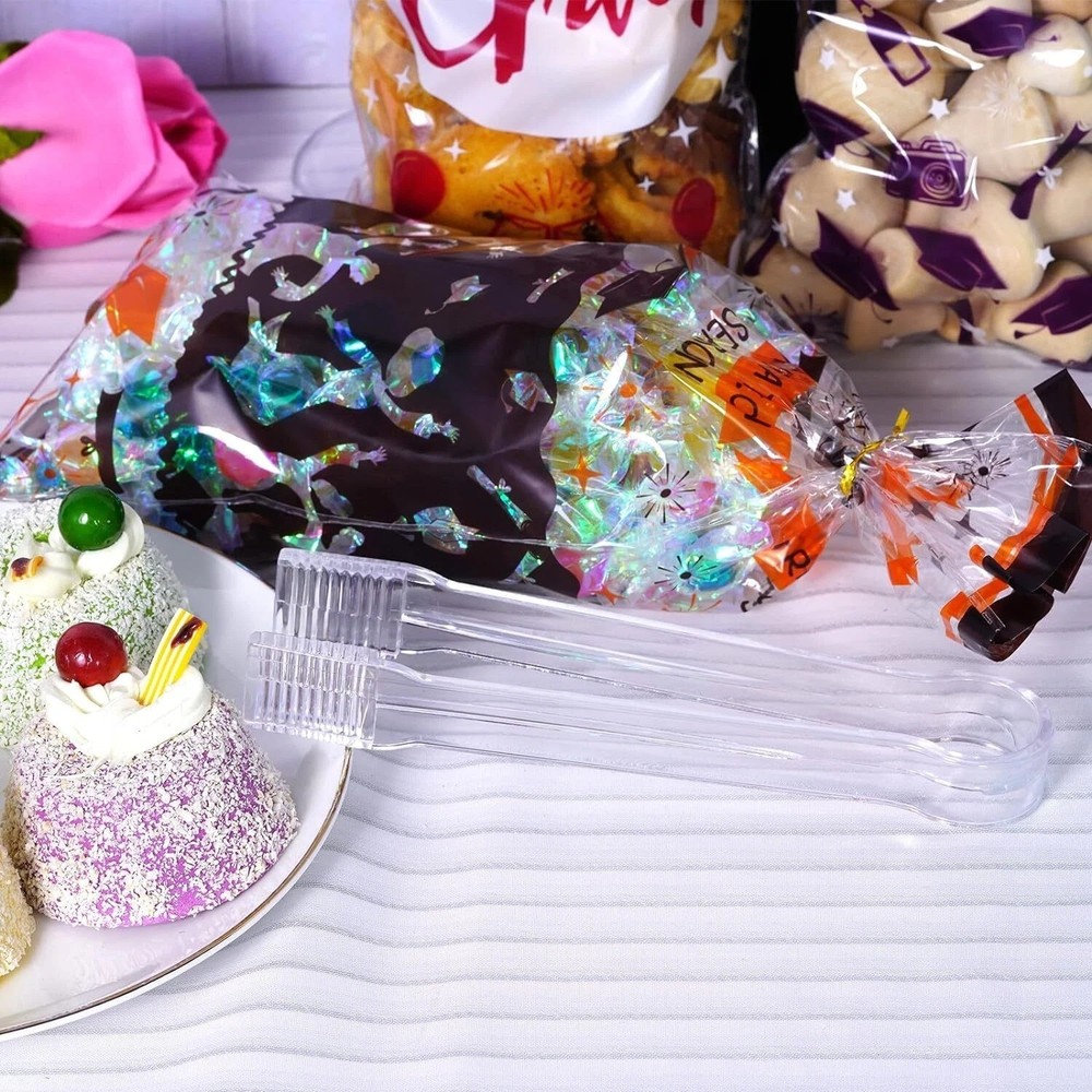 10PCS Clear Plastic Buffet Serving Tongs Mini Kitchen Serving Utensils Set