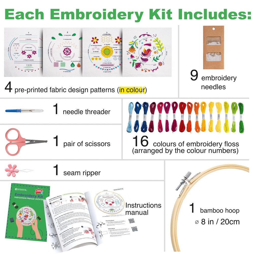 Beginner Embroidery Kit for Adults Learn to Stitch Hand Needlework 4 Pack