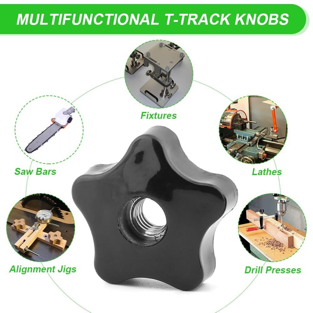 4PCS T-Track Knobs, 3/8 Inch 16 Through-Hole knobs, Five-Star Thru Threaded K...