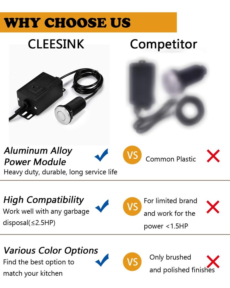 Air Switch Kit for Garbage Disposal, Brushed Nickel Push Button & Module