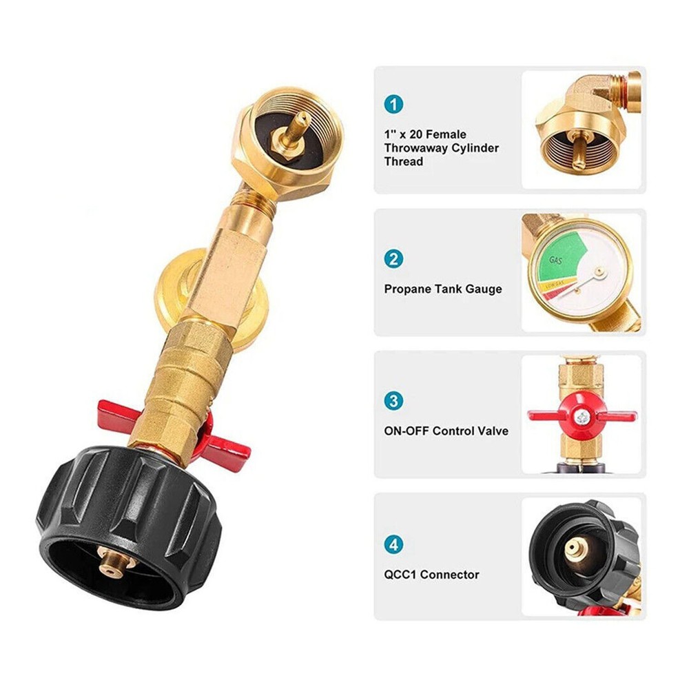 Solid Brass Propane Refill Kit, 90-Deg Elbow, QCC1 with On-Off Control