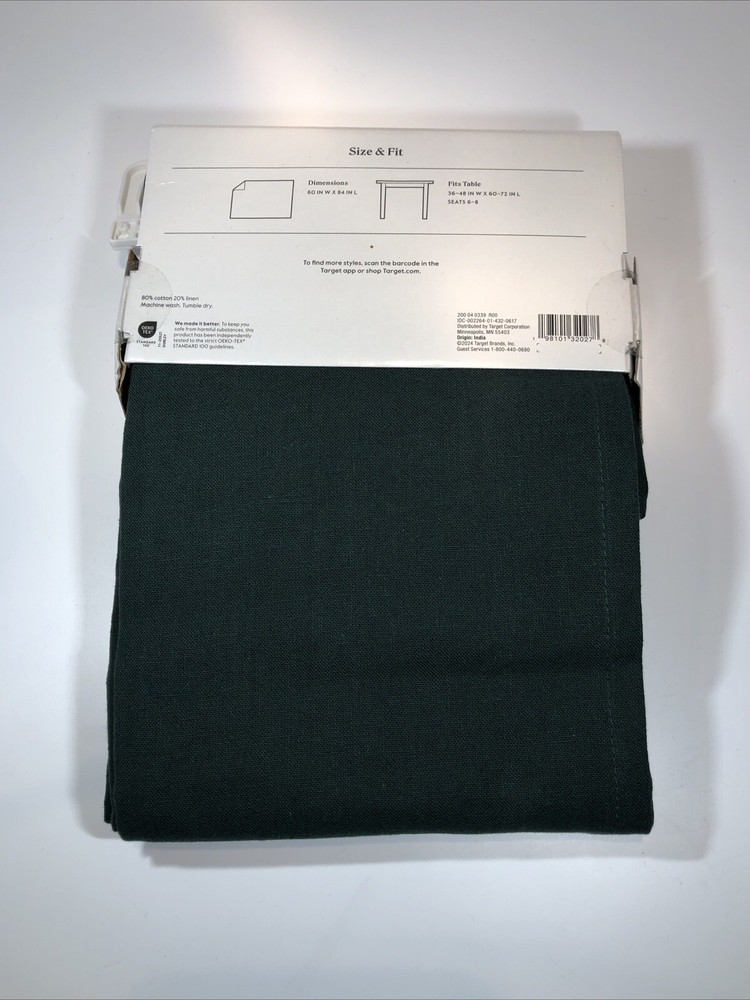 Threshold Forest Green Oblong Tablecloth 60" X 84” Rectangular ￼Cotton/Linen