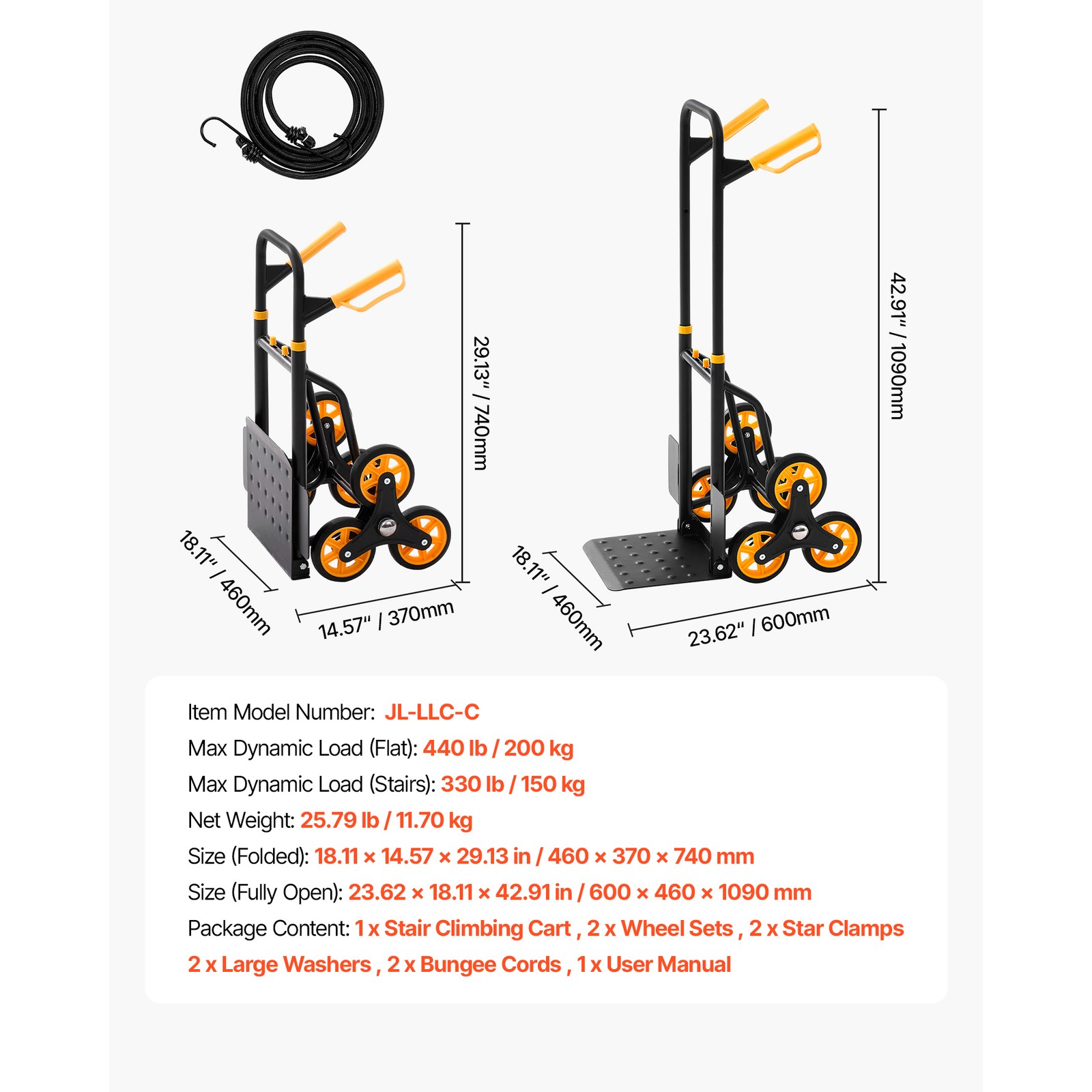 Uimoso Stair Climbing Trolley Cart with 330 lbs Capacity,6 Wheels & 2 Ropes