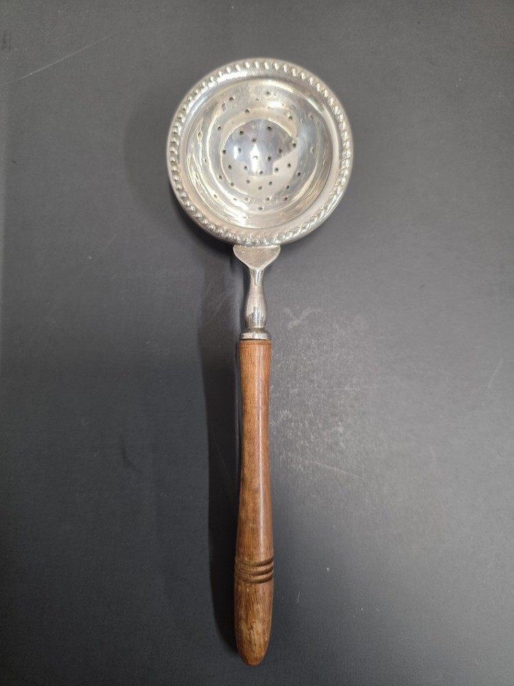Silver Tea Strainer Spoon With Wooden Handle
