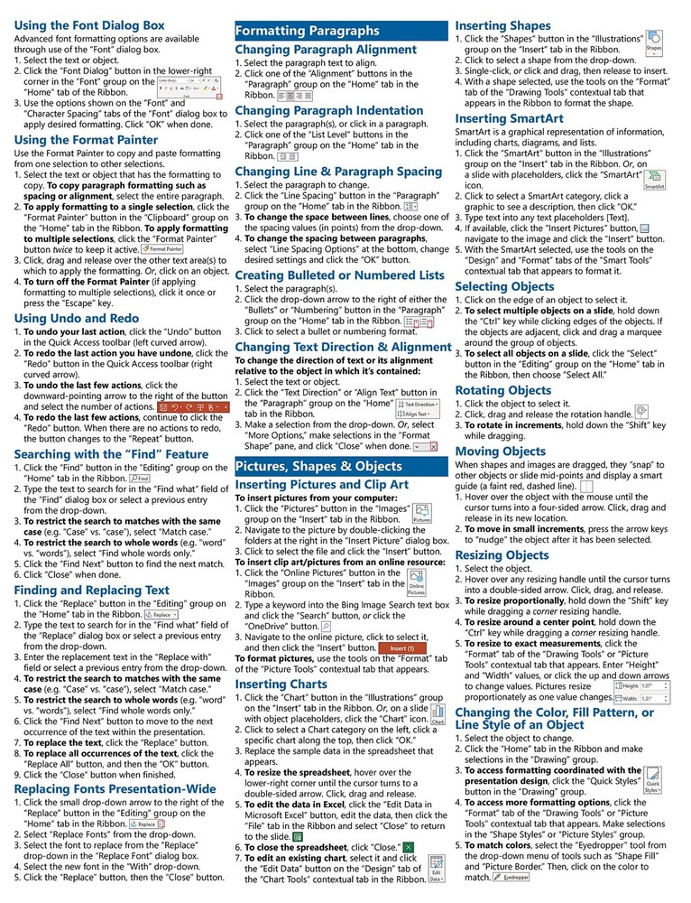 PowerPoint 2019 Introductory Training Guide Quick Reference 4 Page Cheat Sheet