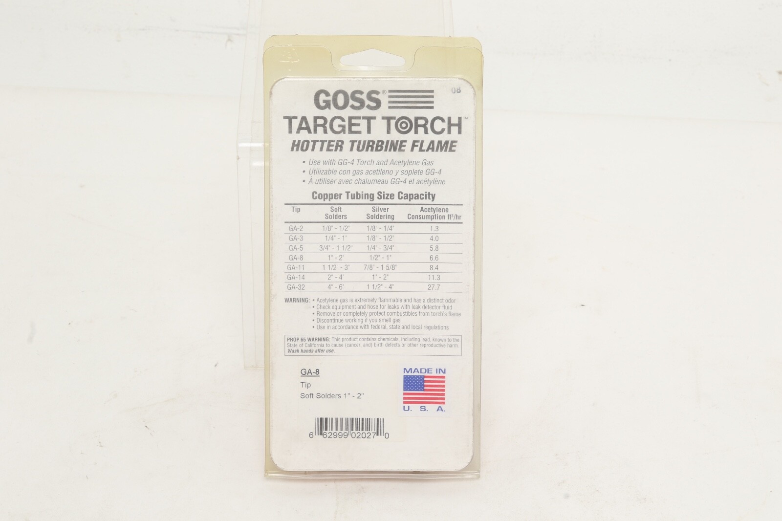 GOSS Target Torch Acetylene Tip GA-8 Snap-In