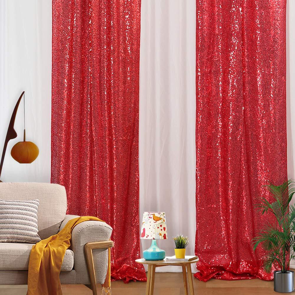 Red Sequin Backdrop Curtain 2 Panels 2ftx8ft Shiny Valentines Backdrop Drapes...