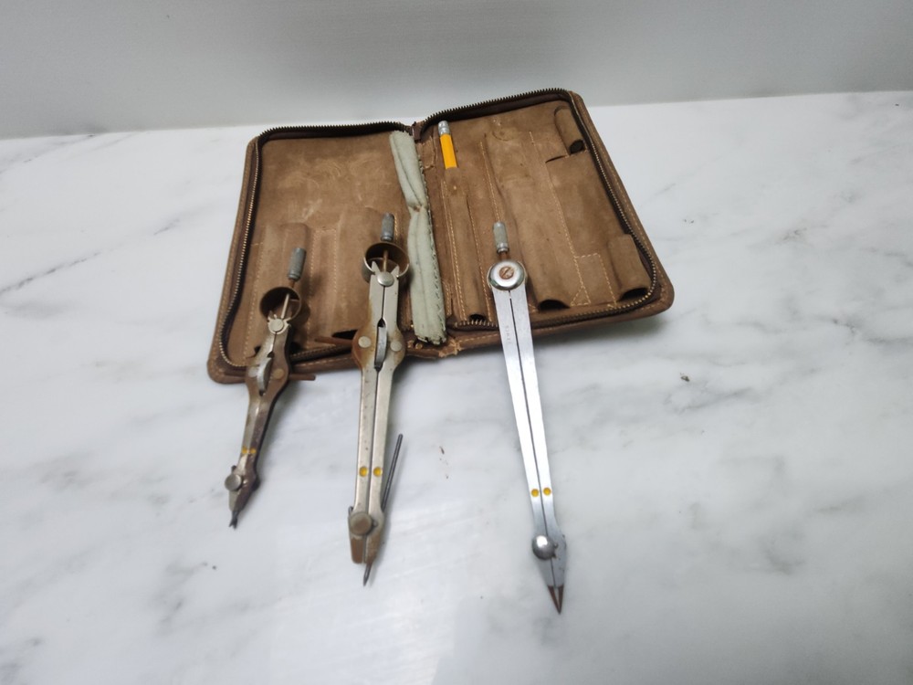 VEMCO Compass Drafting Tool Drawing Instruments Yellow Dot Set Vintage K3