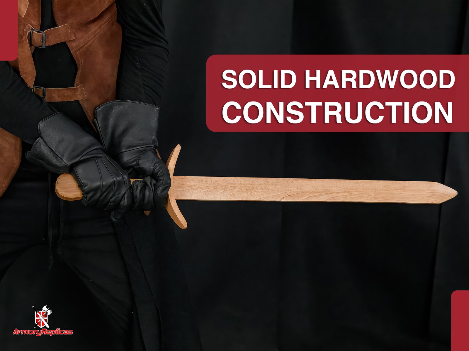 12th Century Wooden Practice Sword Beech Knight LARP Cosplay Stage Combat Prop