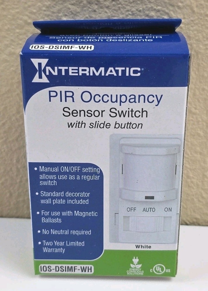 Intermatic IOS-DSIMF-WH Decorator PIR Occupancy Sensor with Slide On/Off Button