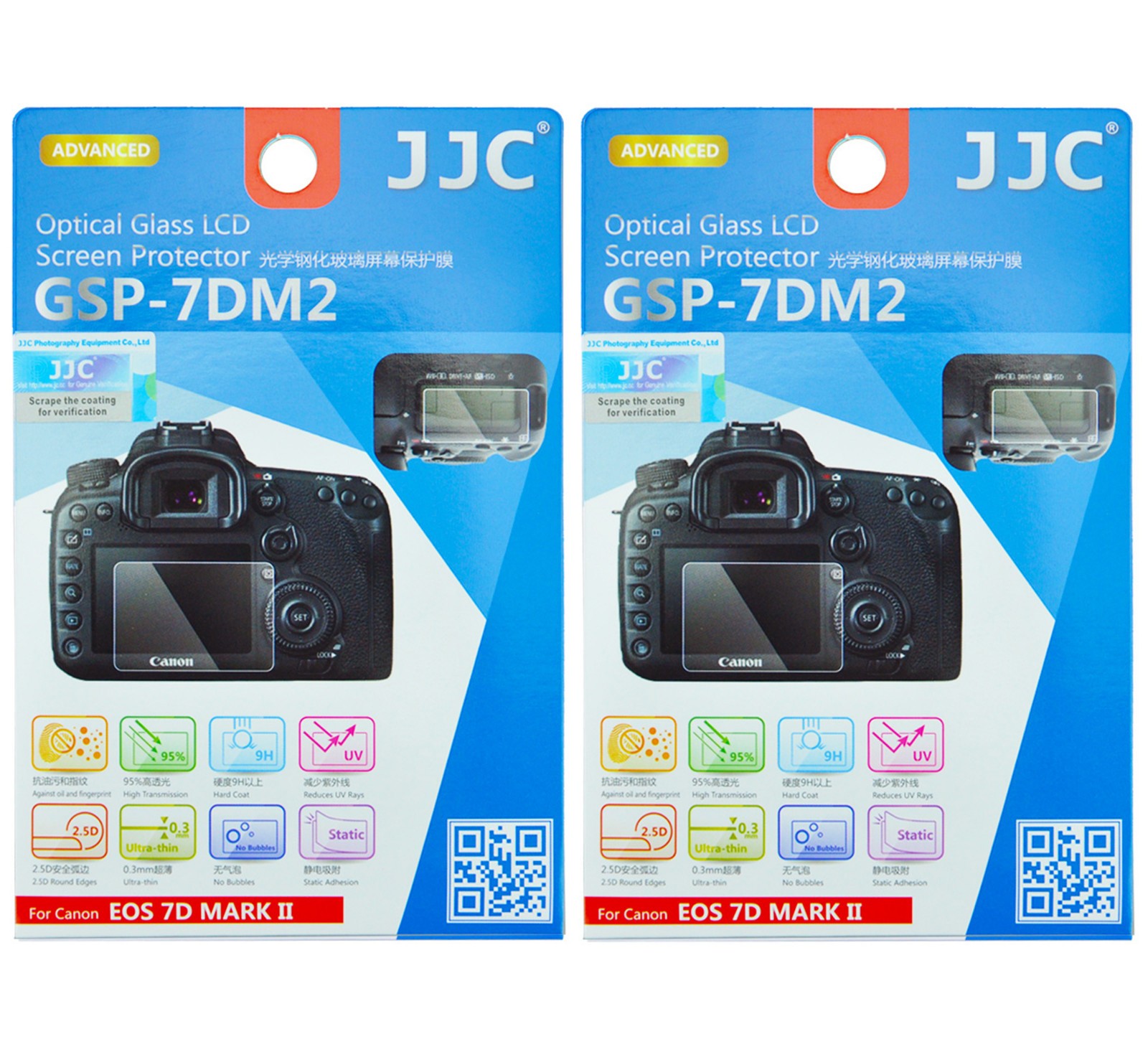2 Pcs JJC Ultra-thin TEMPERED Glass LCD Protector Canon 7D Mark II 7DII