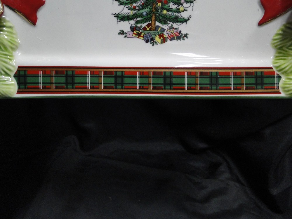 Spode Christmas Tree, Tartan Edge, Green Trim: Rectangular Tray, 12", Box