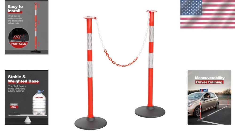 Easy-to-Install 2-Pack Traffic Cones with Reflective Collars & Chain for Safety