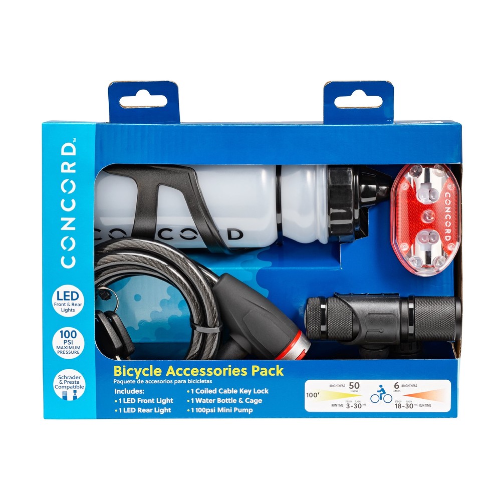 Essential Pack (Mini Pump, Lock, LED Light Set, Bottle, Cage), 6 Count