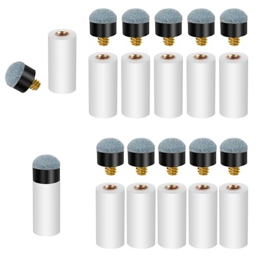 10 Sets Pool Cue Tips Replacement Kit Screw On Pool Stick Tips White Billiard