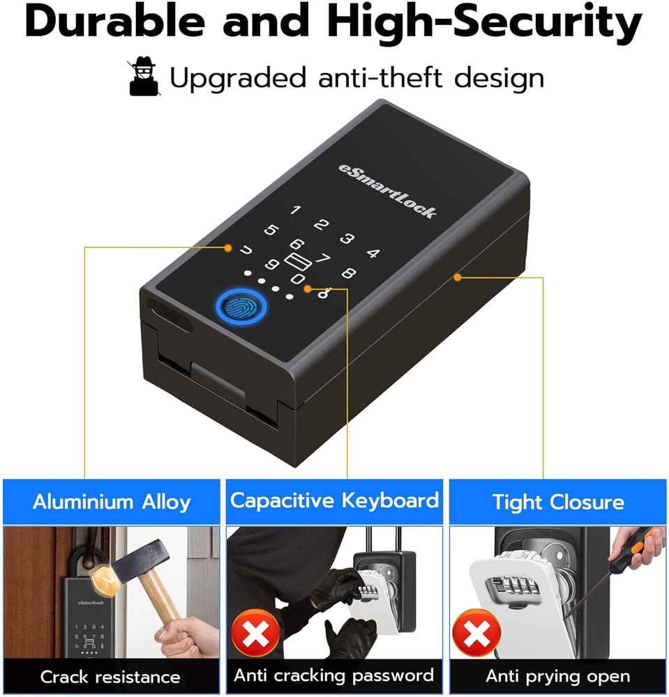 Anweller Lock Box for Keys with Code, Fingerprint RFID Smart Bluetooth Key Hider