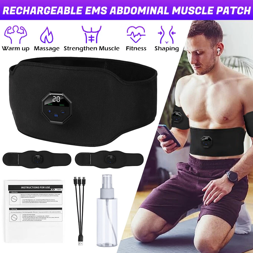 Muscle Stimulator EMS Ab Trainer Tens Men Portable Stimulater Abs Massager Black