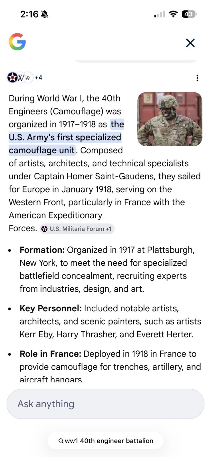 RARE WW1 US ARMY AEF 40th ENGINEERS (CAMOUFLAGE) UNIT,PATCH AND SET COLLAR DISC