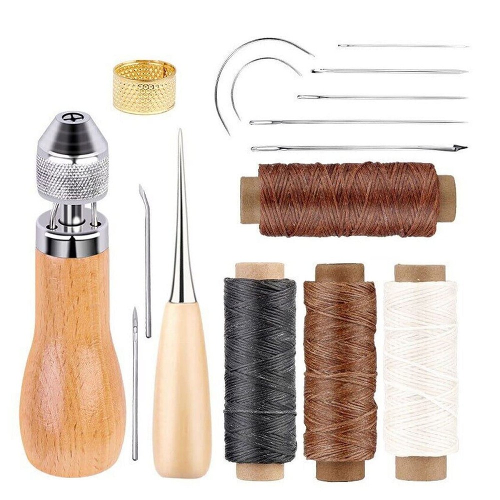 Leather Sewing Awl Thread Kit with Waxed Thread Manual Speedy Stitcher Tool (...