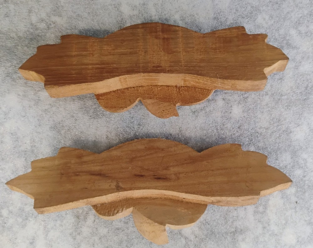 2 NOS CARVED WALNUT LEAF FRUIT PATTERN DRAWER PULLS HANDLES 6 3/4" w