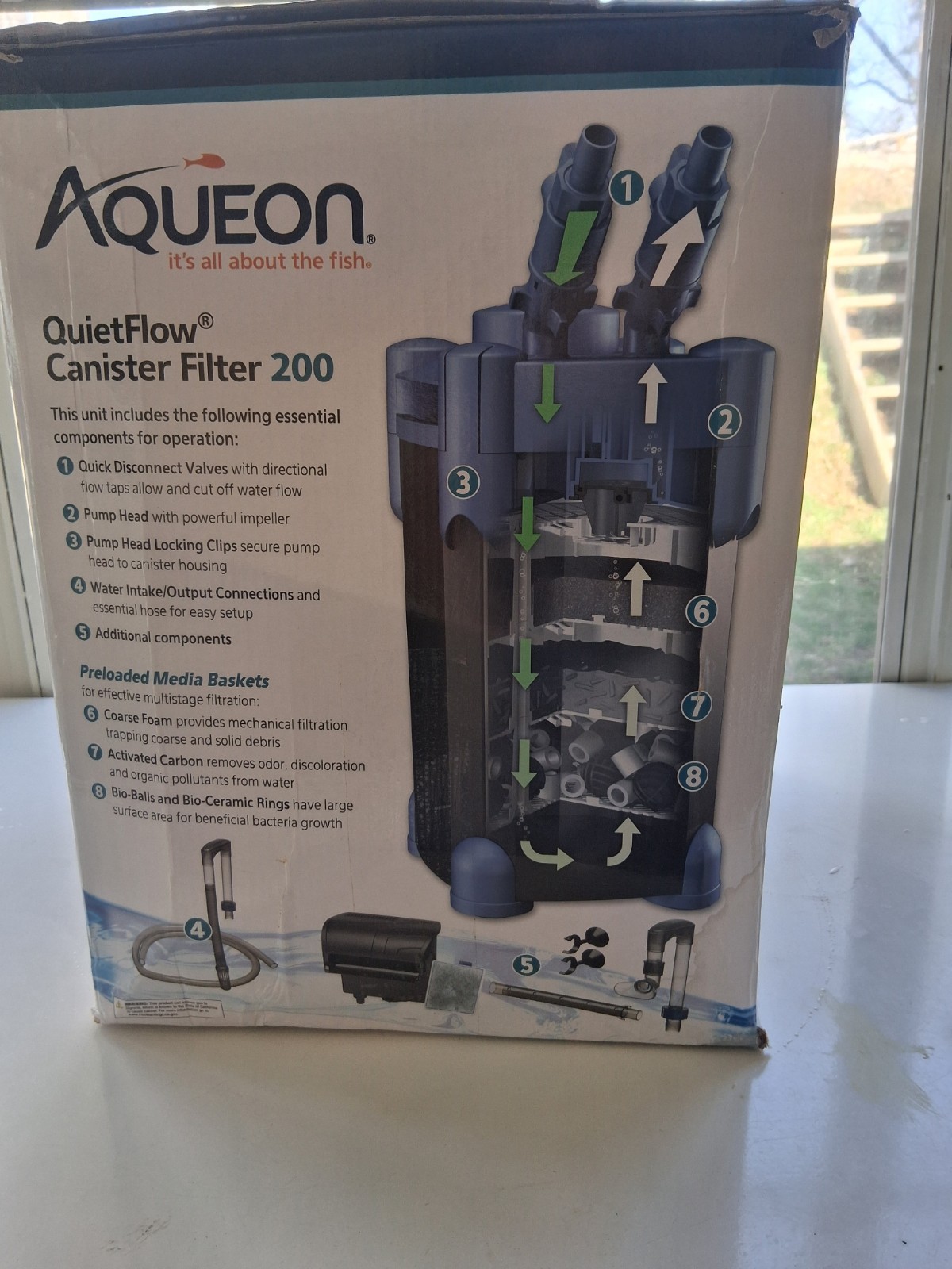 Aqueon QuietFlow Canister Filter 200, 200 GPH, 55 gal, Water Polishing Unit
