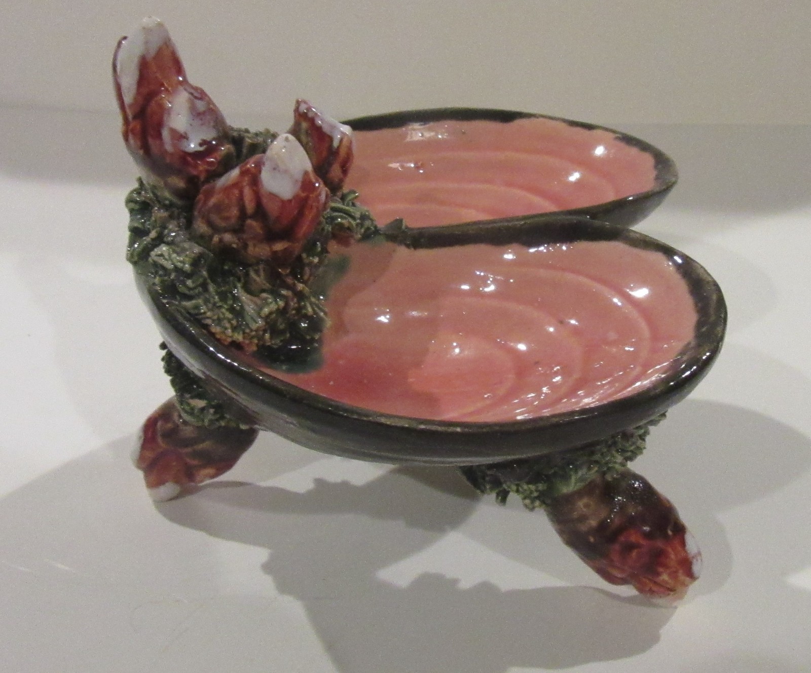 Ca 1880 Majolica Palissy Ware Open Salt Mussel Shells Crab Legs