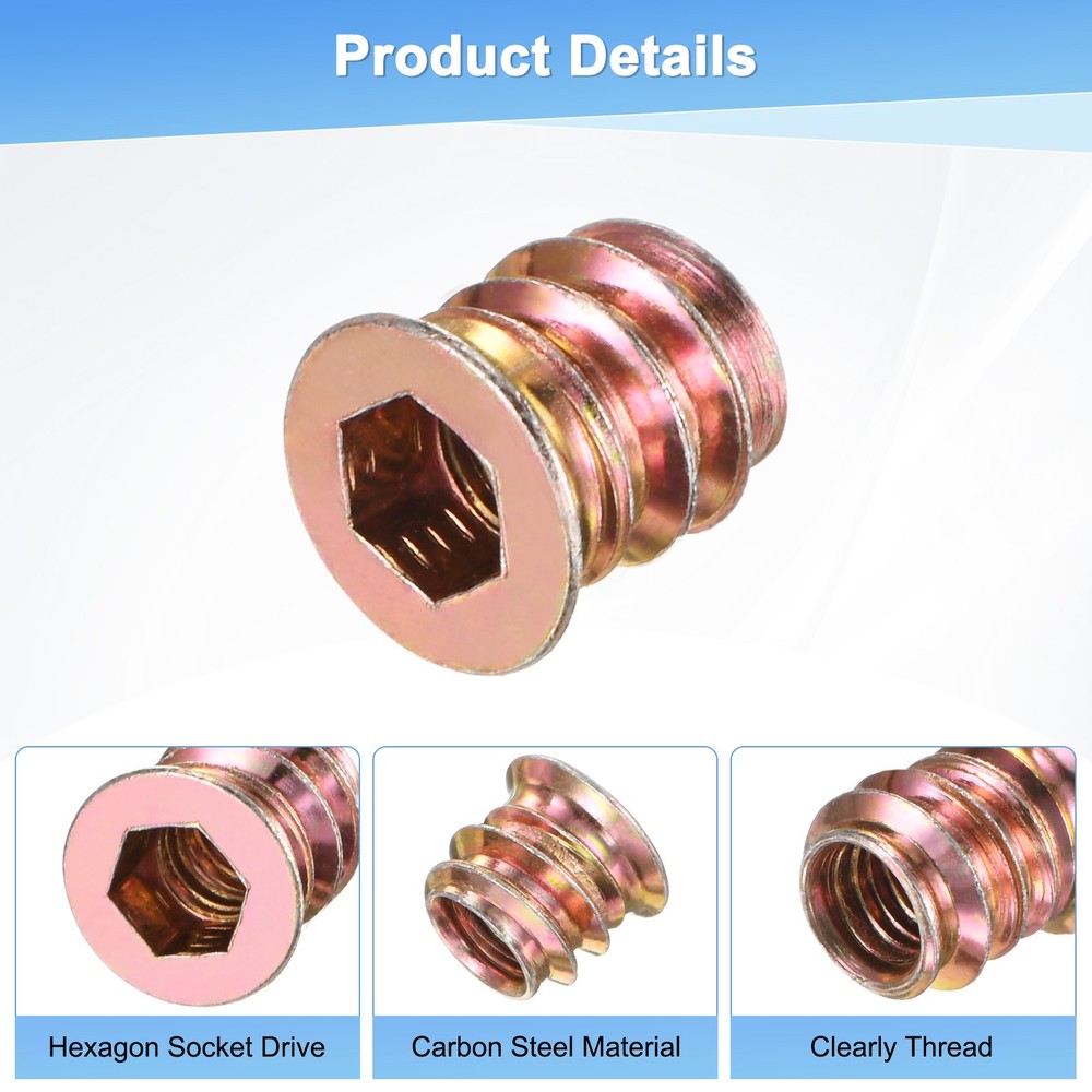 20-Pack Threaded Inserts for Wood, M6x10mm Threaded Insert Nuts [Gold Tone]