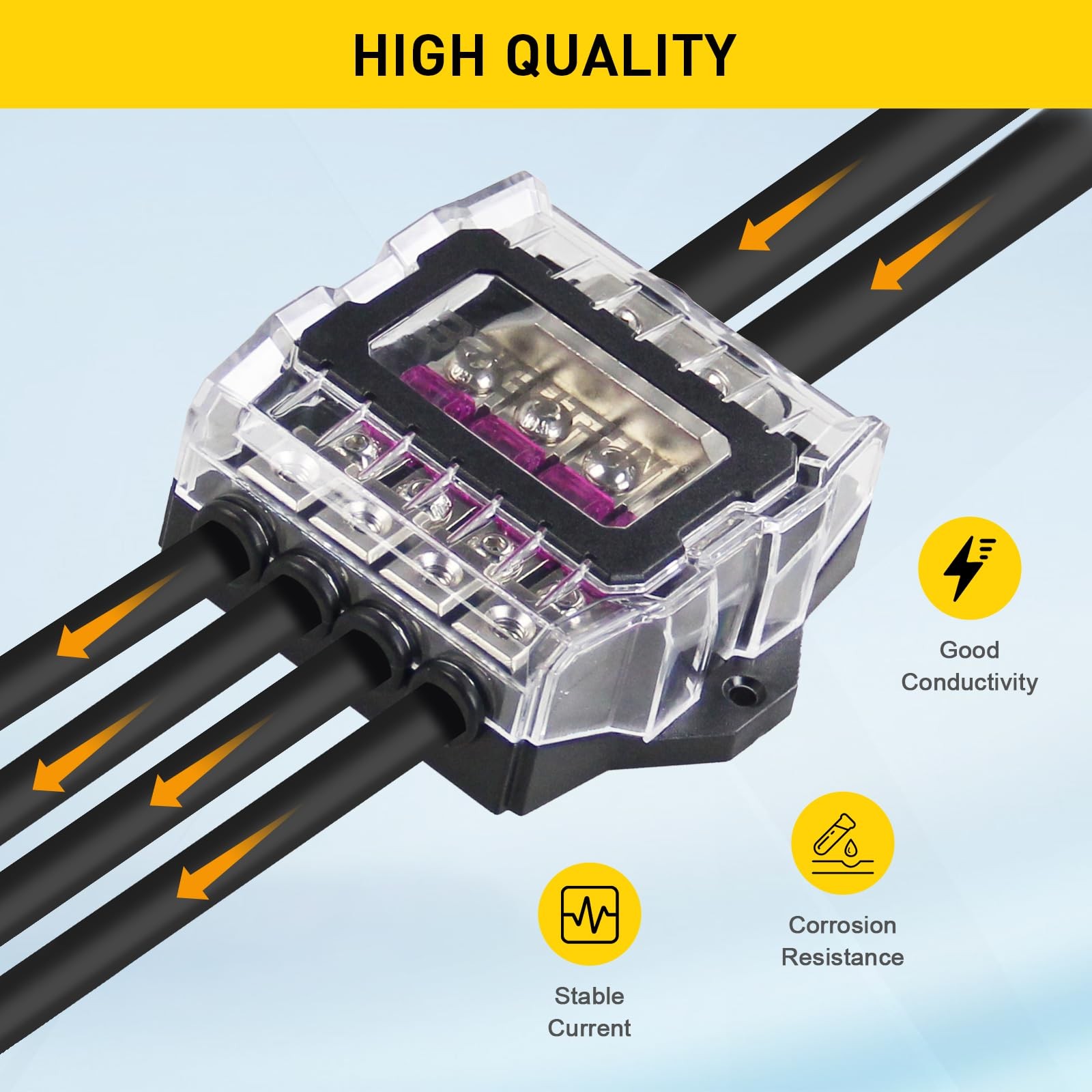 4 Way ANL Fused Distribution Block, 2 X 0/2/4 Gauge in / 4 X 4/8/10Gauge Out Fus