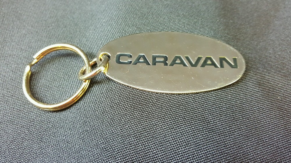 Vintage 70's Solid Brass CARAVAN Keychain Key Chain - NOS