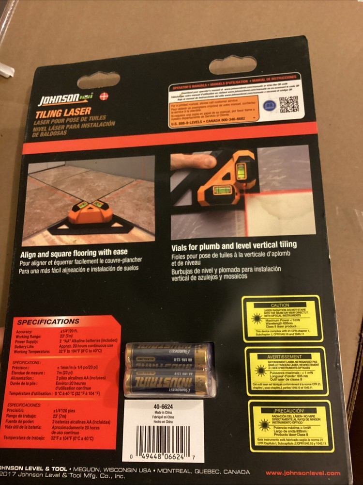Johnson Level & Tool 40-6624 Tiling Laser Sealed