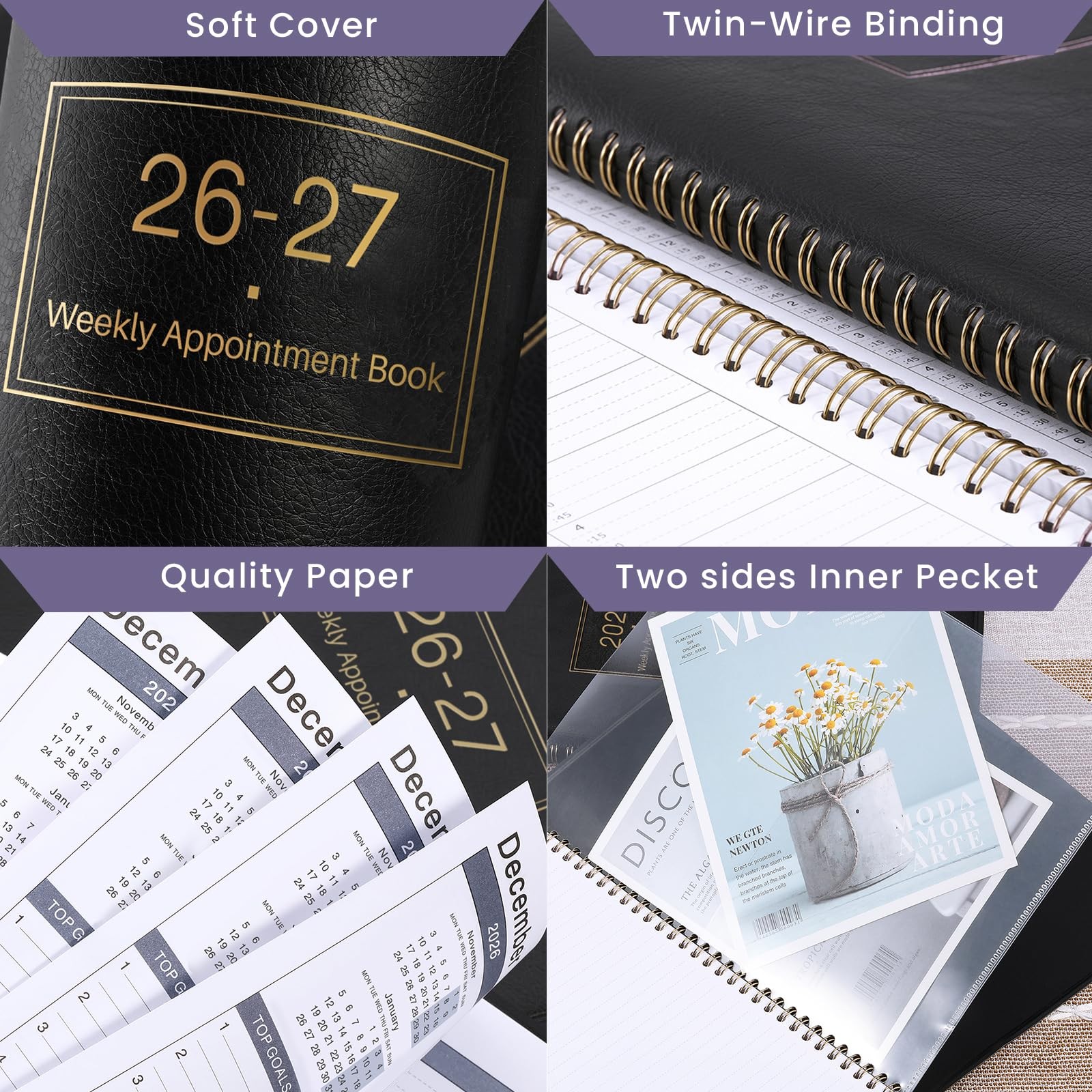 Appointment Book 2026-2027 - Daily Planner, Large Planner Letter, Black