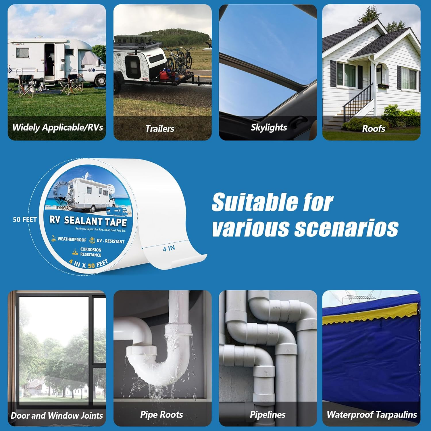 RV Roof Sealant Tape, 4 Inch X 50 Feet RV Repair Seal Tape for Camper Trailer Bo