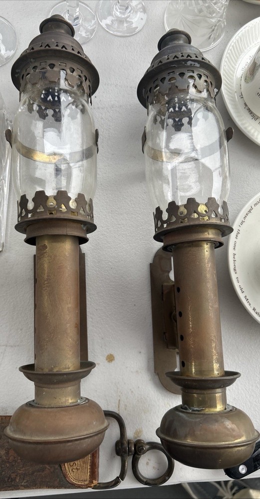 2 Antique Brass spring Loaded Candlewall Lights