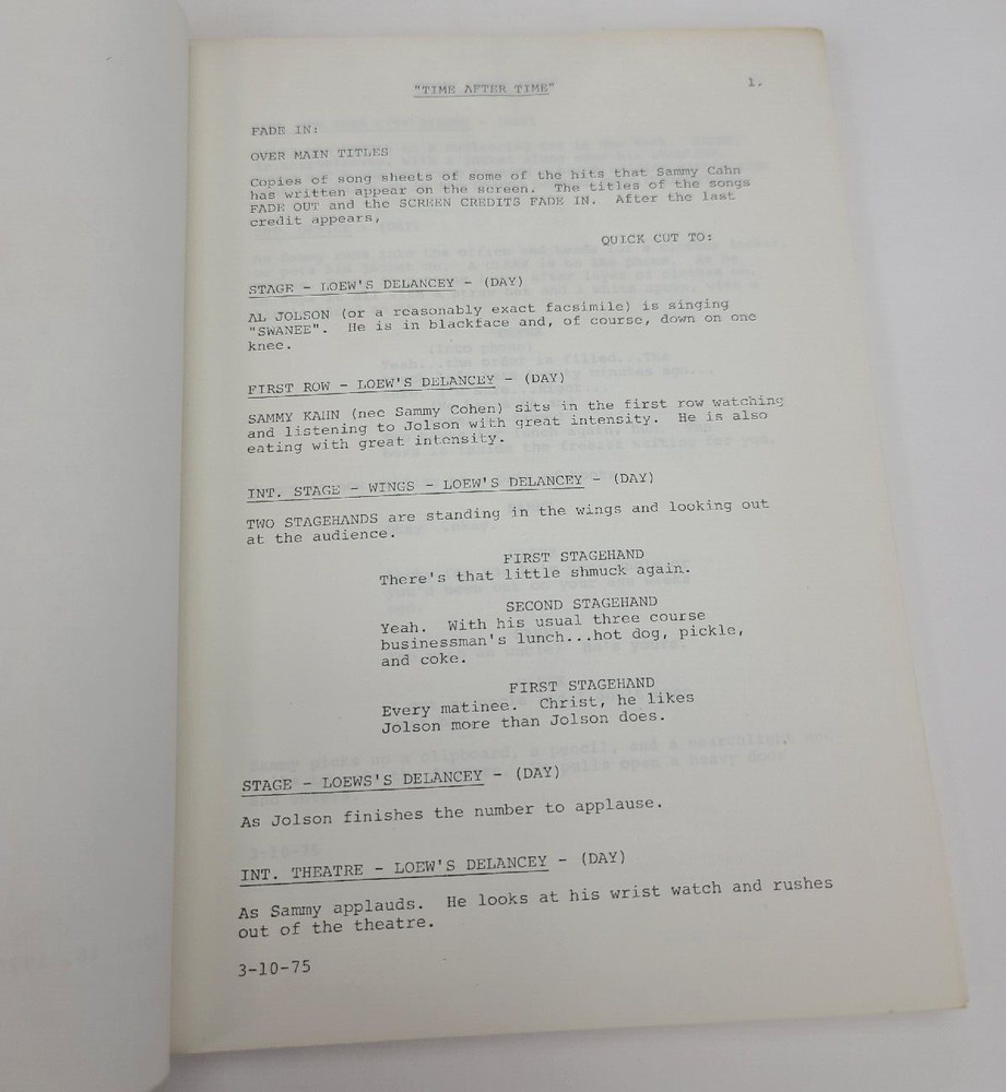 TIME AFTER TIME / Jack Rose 1975 Unproduced Screenplay Movie Script