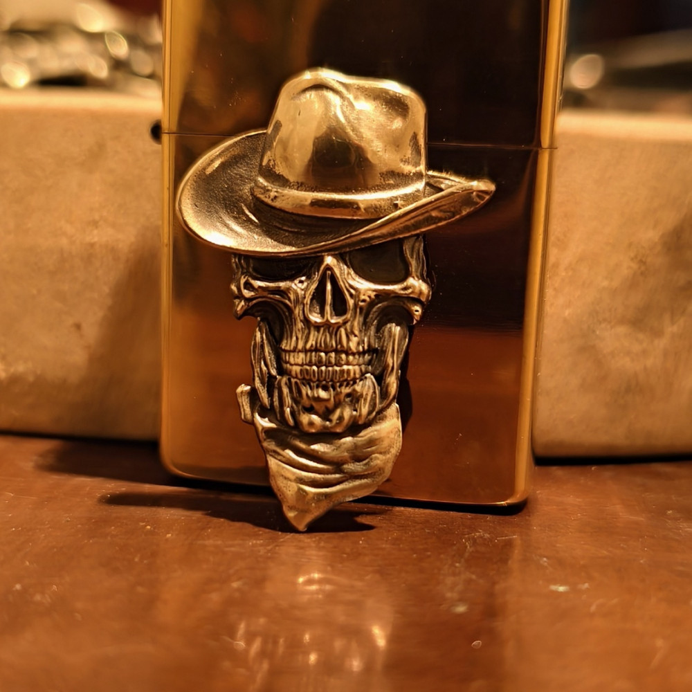 High-Quality Skull Cowboy Patch Kerosene Lighter (Does Not Include Lighter)