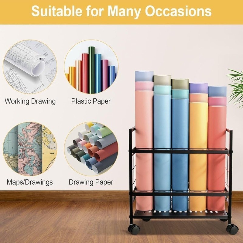 Dual Layer Rolling Blueprint Storage Rack W/ 20 Slots & Lockable Wheels New