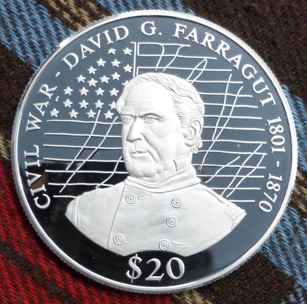 .999 Fine Silver 2000 U.S. Civil War David G. Farragut Liberia $20 Coin, 20g