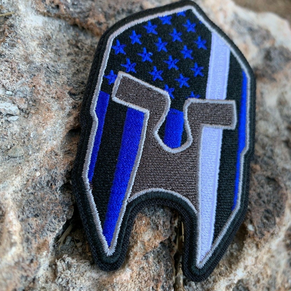 Subdued Thin White Line American Flag Spartan Helmet Patch
