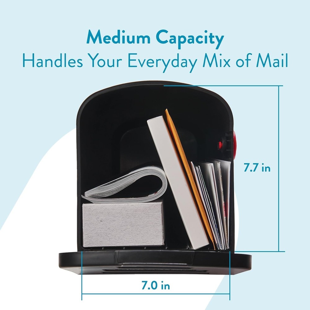 Rust-Proof Plastic Post-Mounted Medium Curbside Mailbox, Black, USPS Approved
