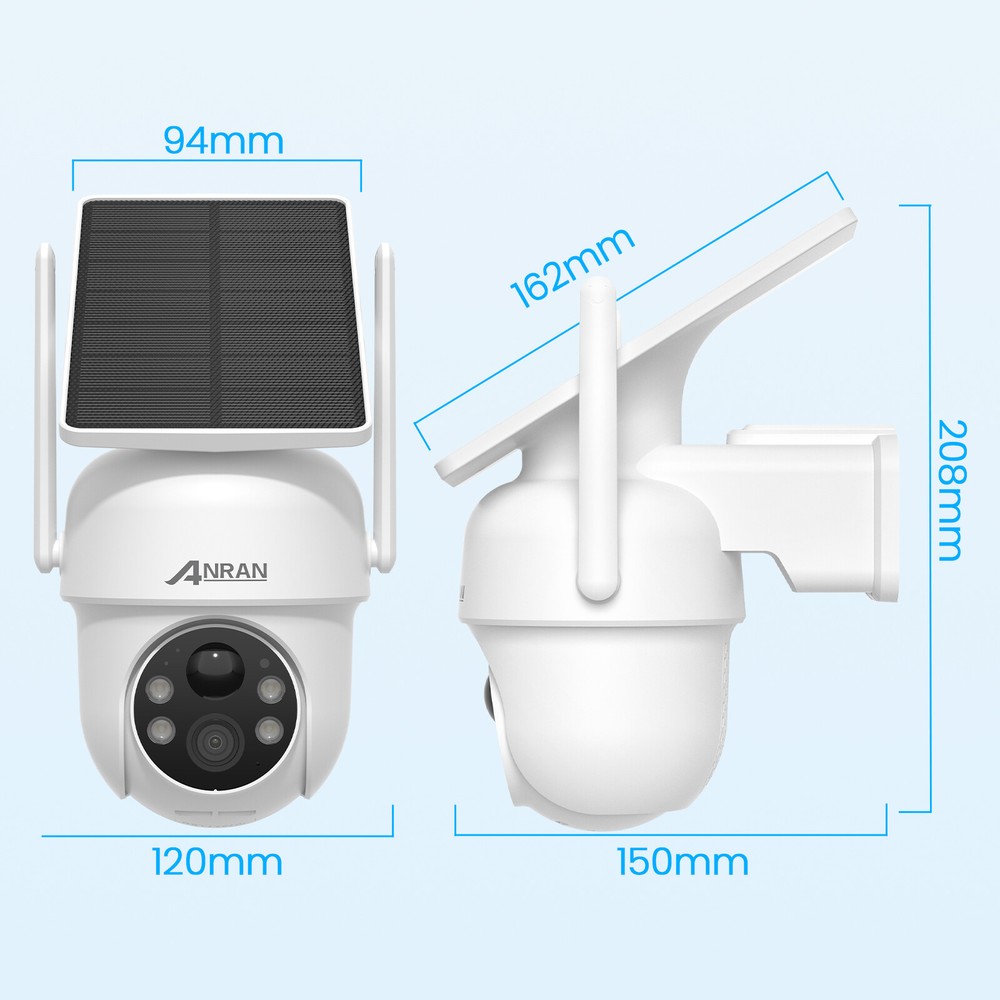 ANRAN Solar-Powered PTZ Wireless Security Camera with Solar Panel 2K Outdoor Use