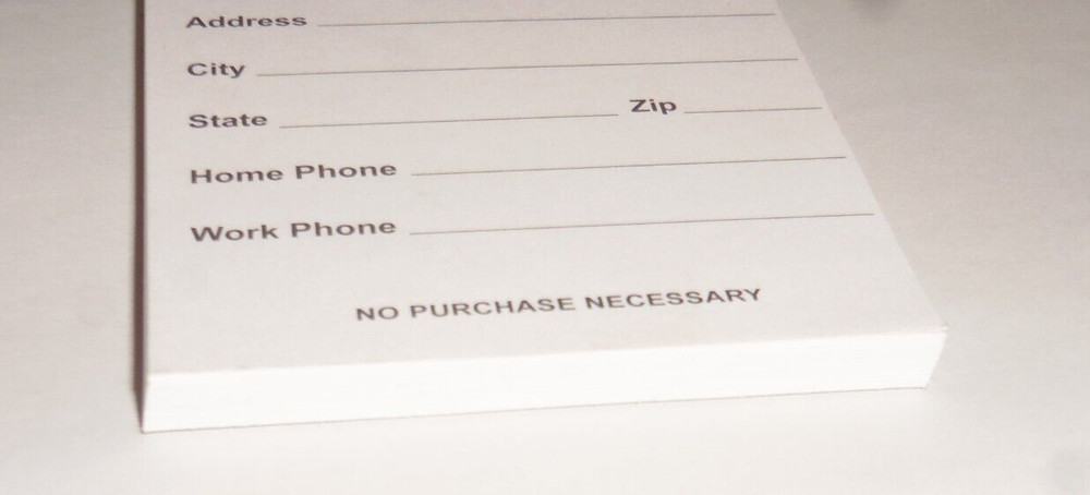 Contest Entry Forms 100 Forms Per Pad Blank Sheets 3in wide 4in tall