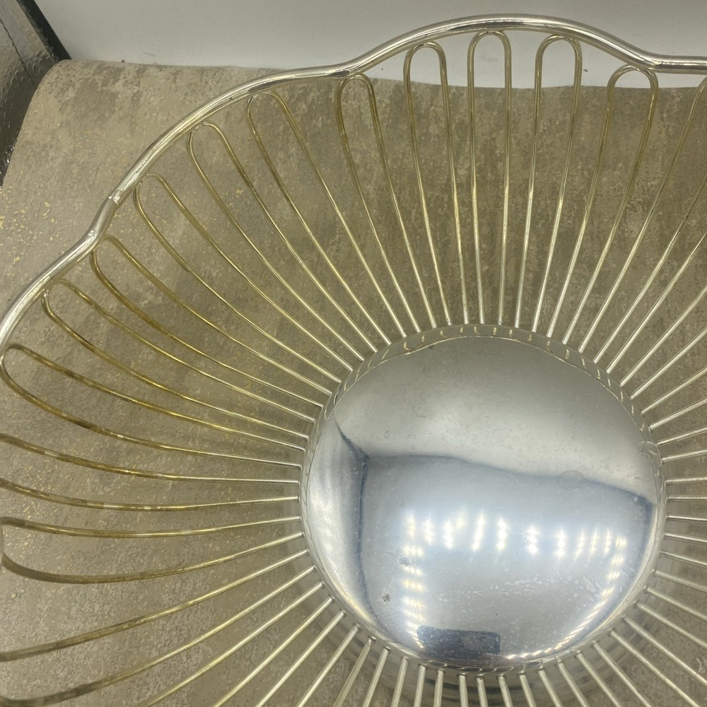 Silver Plate Round Fruit, Bread, Vegetable Bowl Basket, 9.5” Diameter