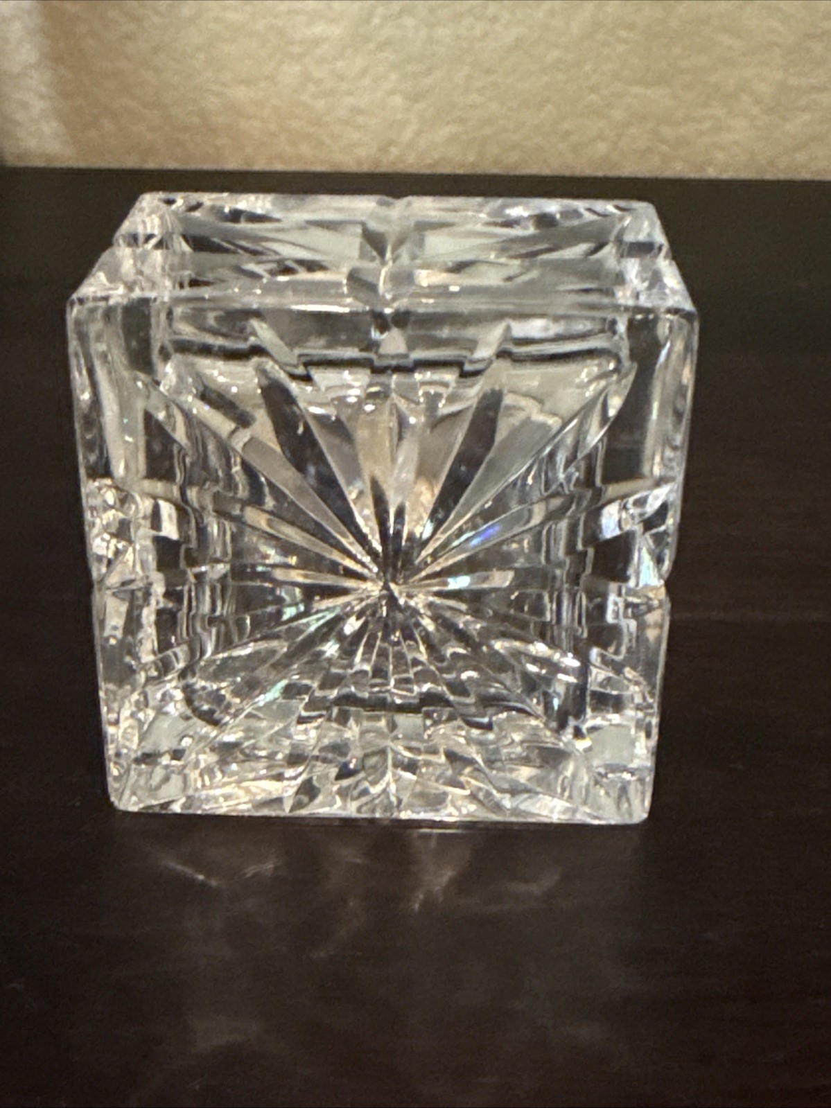 ENGLISH Cut CRYSTAL Inkwell With STERLING SILVER Collar And Lid by R&S Ltd